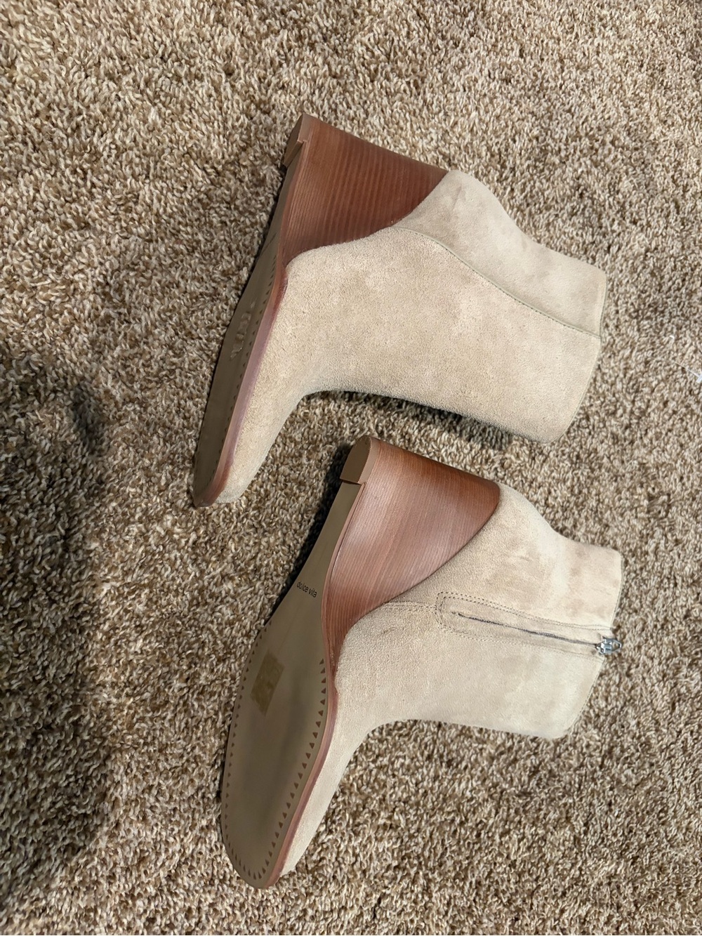 Dolce Vita Beige Suede Ankle Booties with Stacked Heel